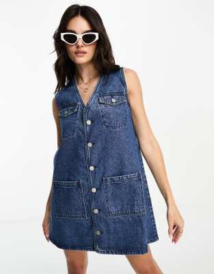 Waven malle waistcoat denim mini dress in washed indigo - ASOS Price Checker