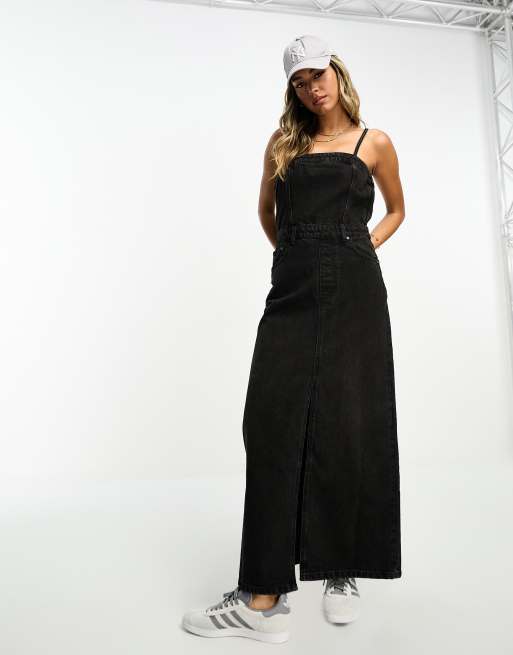 Waven milou midi pinafore dress in dirty dark wash, 4 of 4