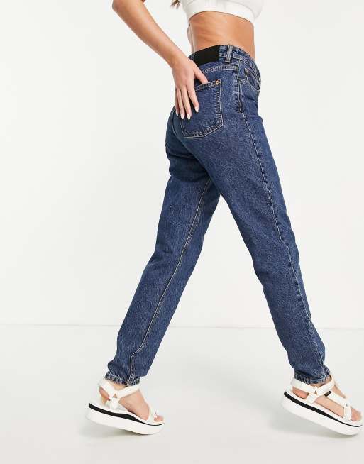 Waven – Mom jeans w kolorze indygo z efektem sprania