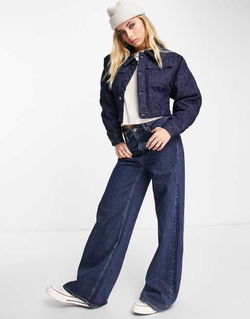 Wåven – Mörkblå, kort jeansjacka med kontrastfärgade sömmar, del av set, 4 av 4