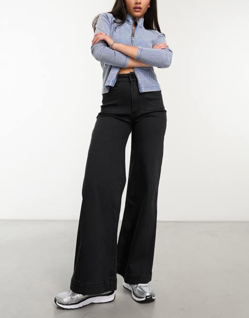 Waven oda super high rise retro flare jeans in black