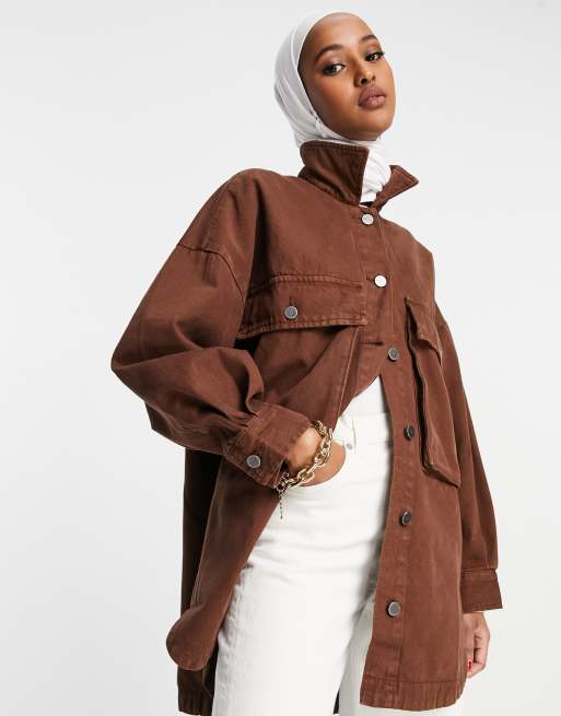 Waven – Oversize-Hemdjacke in Braun