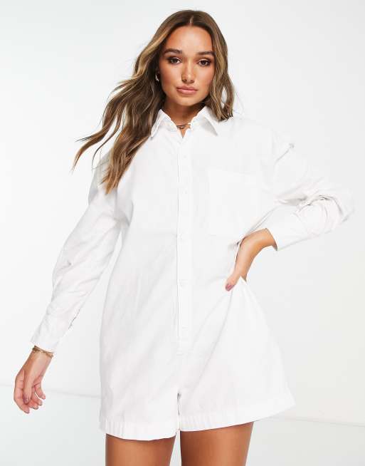 Waven oversized denim playsuit in white