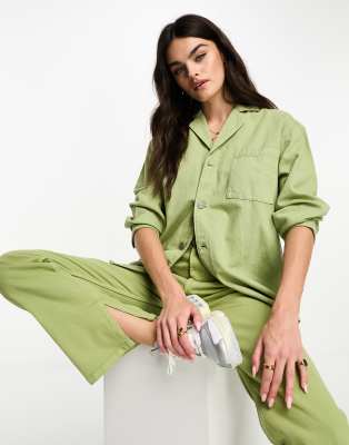 Waven oversized denim shirt in sage green