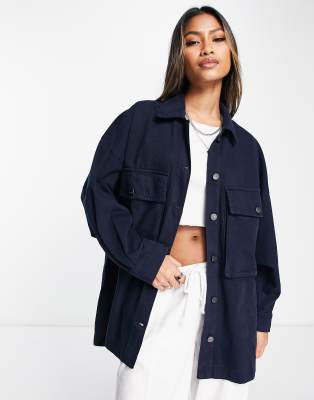 Waven oversized shacket in blue