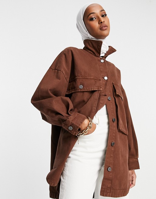 Waven oversized shirt jacket in brown