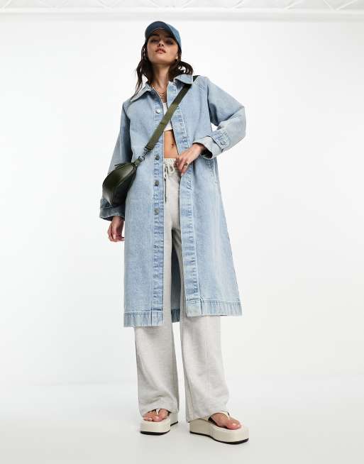 Waven rane raglan denim trench coat in vintage light blue