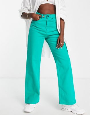 Waven regular 90s fit wide leg pleat detail jeans co-ord in green