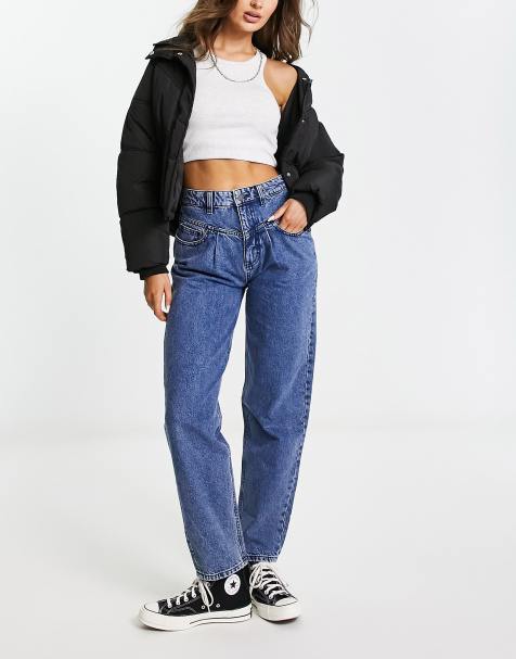 Waven - Ruimvallende mom jeans in indigo blauw met acid wash - view 1
