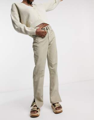 Waven - Sandfarvede jeans med lige ben og sideslids