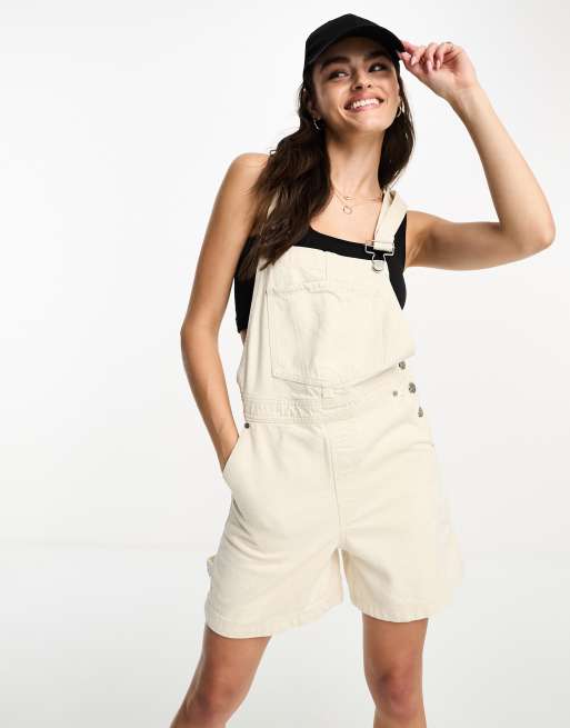 Waven - Sirra - Denim tuinbroek in jaren 90-stijl in lichtbeige
