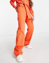 DTT Petite high waist wide leg jeans in orange | ASOS