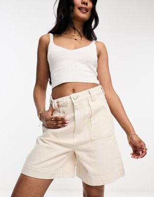 Waven soffa denim utility shorts with pockets in oat - ASOS Price Checker