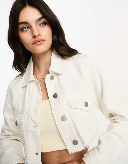 Waven Solfa cropped trucker jacket in white, 4 of 4