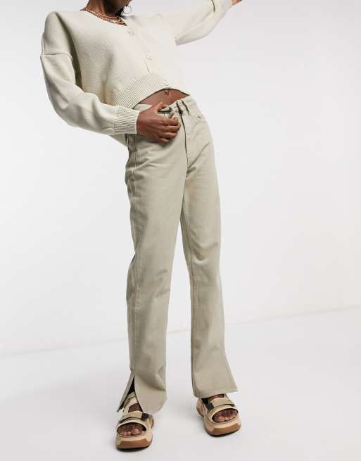 Waven – Straight Jeans in Sand mit Seitenschlitzen