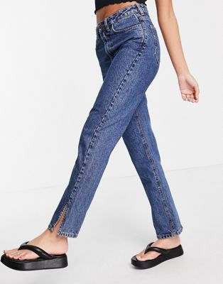 Waven straight leg jeans with side slit in washed indigo - ASOS Price Checker