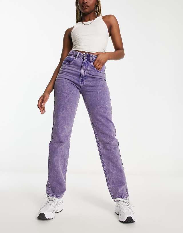 Waven super high waist straight leg jeans in acid wash purple - part of a set