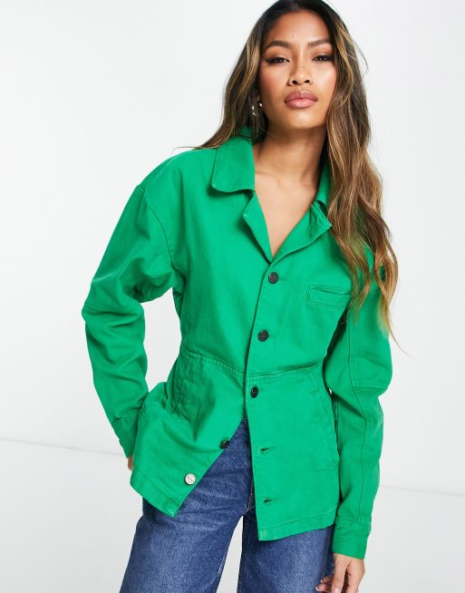 Waven tailored denim jacket in green part of a set