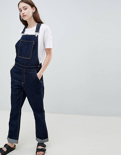 Waven Thea Rinse Indigo Denim Dungaree's with Wolf Embroidery | ASOS