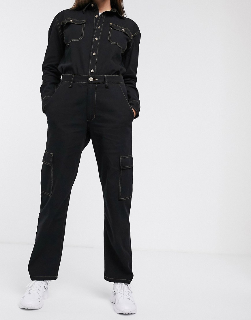 Waven utility pocket boyfriend jeans-Black