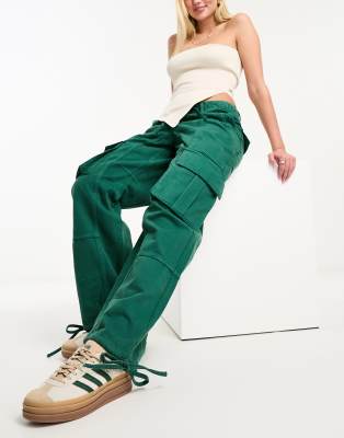 Waven viggo high rise denim cargo trousers in malachite green