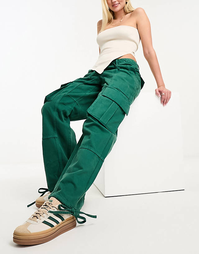 Waven - viggo high rise denim cargo trousers in malachite green