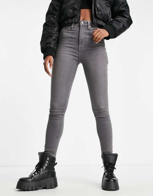 Waven - Vormgevende jeans met hoge taille in grijs