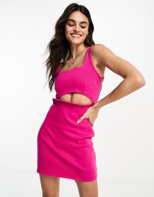 Waven Waven welby cut out stretch denim mini dress in hyper pink