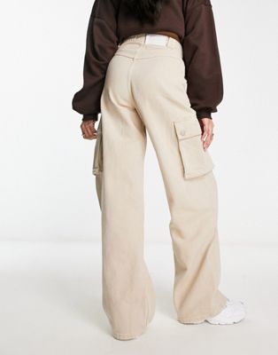 Waven wide leg cargo jeans with pocket details in beige
