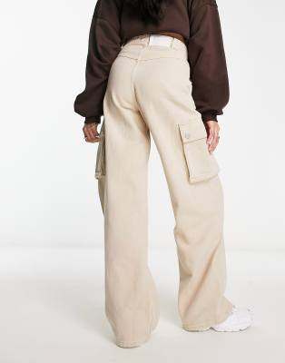 Waven Waven wide leg cargo jeans with pocket details in beige-Neutral