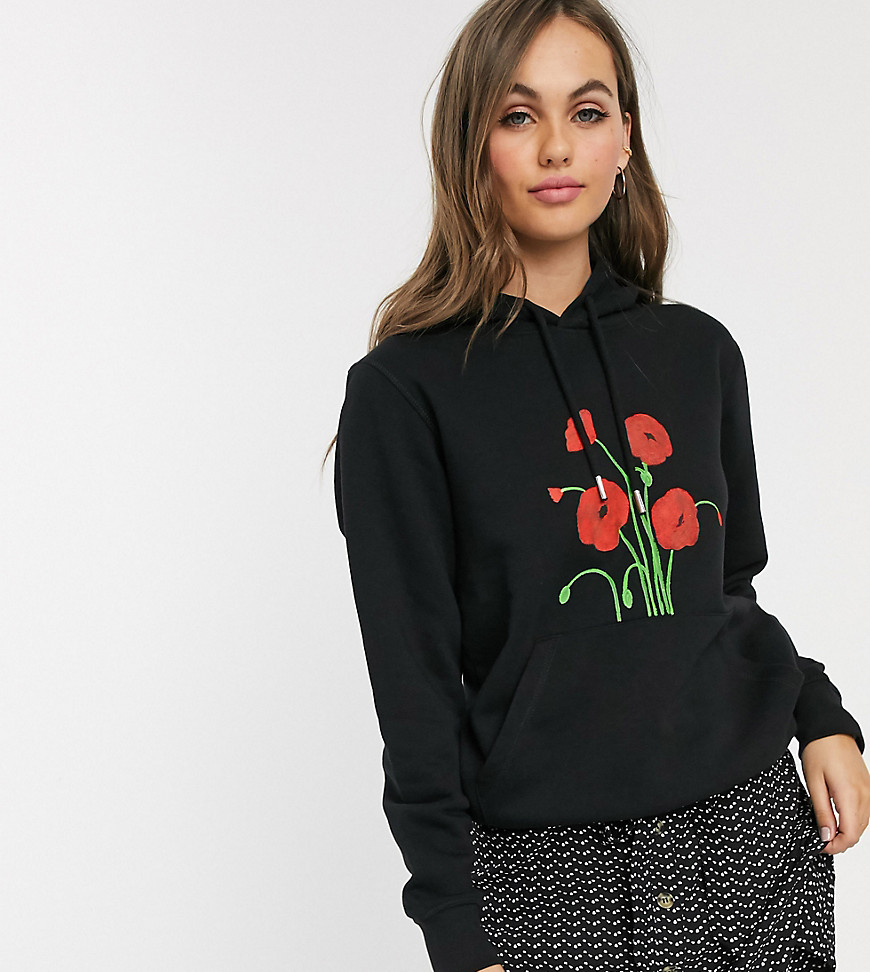 We Are Hairy People organic cotton hoodie with hand painted poppies-Black