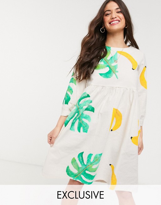 We Are Hairy People oversized smock dress with hand painted palm and banana