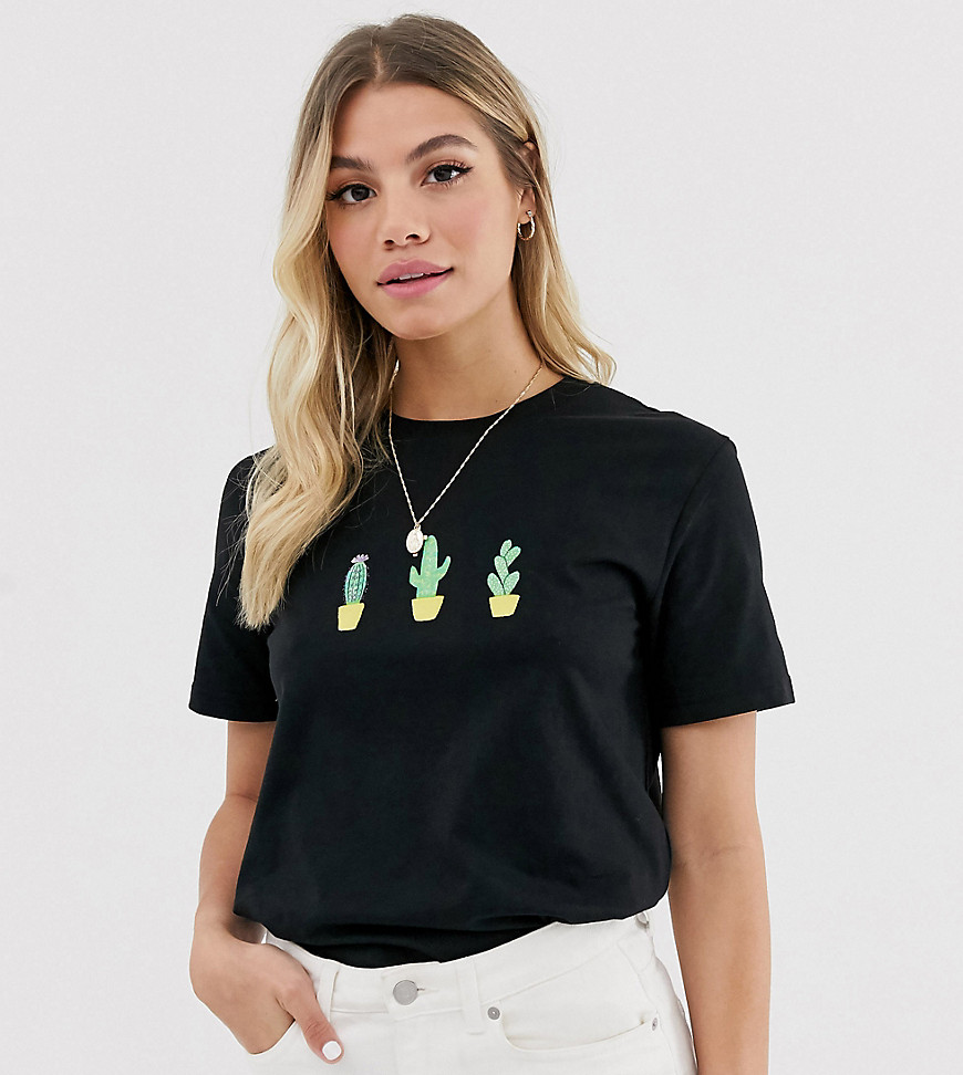 We Are Hairy People - T-shirt van organisch katoen met handgeschilderde cactusprint-Zwart