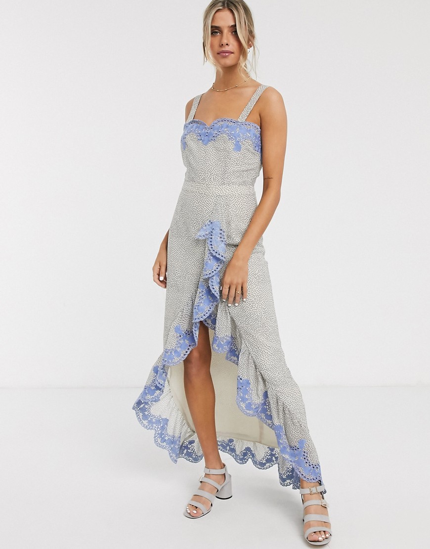WE ARE KINDRED ARGENTINA EMBROIDERED RUFFLE MAXI DRESS-BLUES,KIN1416