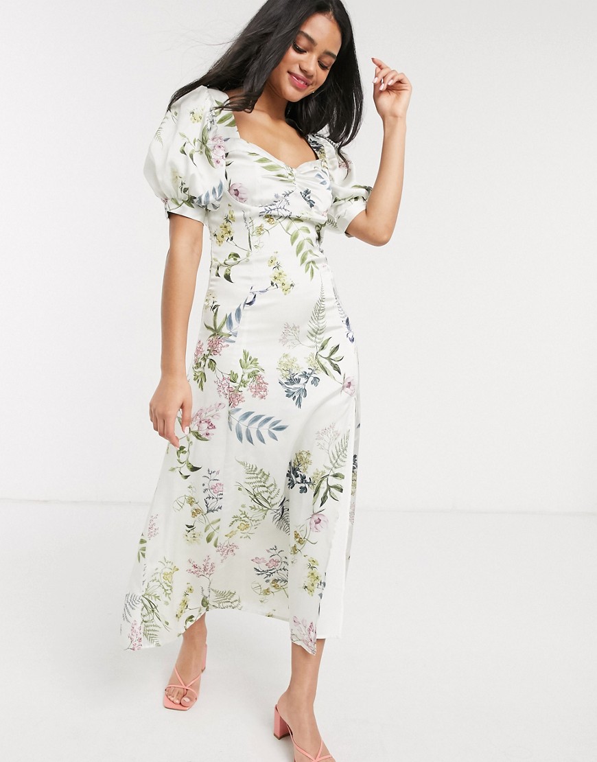 We Are Kindred – Eloise – Ecrufärgad tea-klänning i midilängd med blommönster-Vit