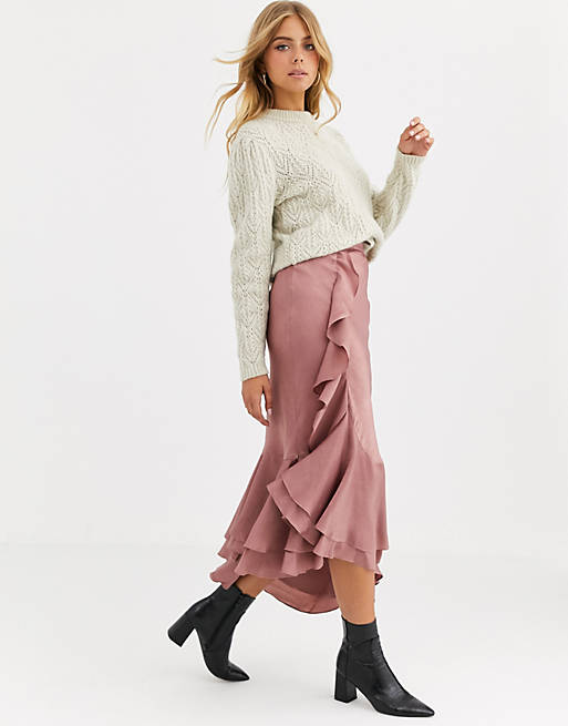 We Are Kindred Frenchie bias cut ruffle midi skirt | ASOS