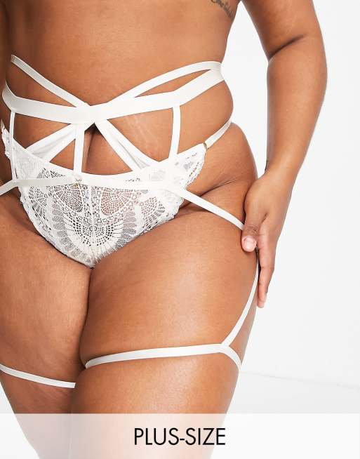 We Are We Wear Curve – Biała uprząż z pasem do pończoch z ozdobnymi paseczkami z mieszanki z nylonem