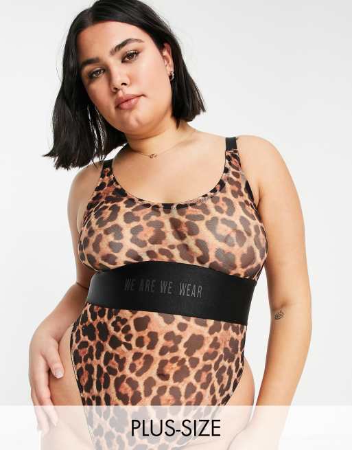 We Are We Wear Curve - Body super sgambato in rete di misto poliestere con stampa leopardata - MULTI