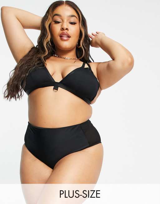 We are We Wear Curve - Brassière a triangolo in rete con dettagli con anelli nera - BLACK