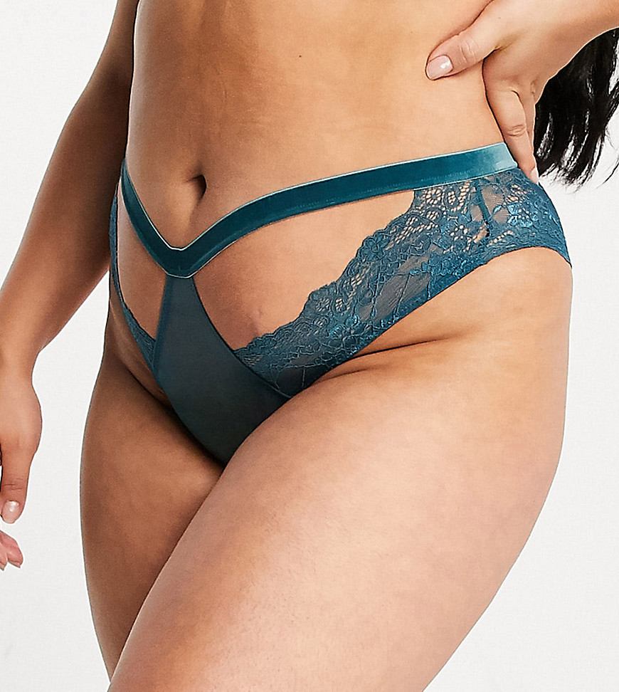 We Are We Wear Curve Brazilian briefs with velvet and hardwear trims in teal-Blues