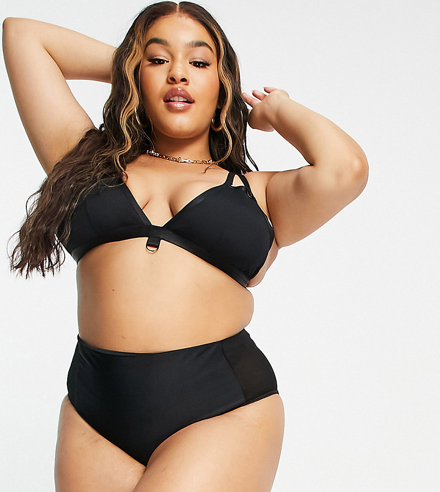 We Are We Wear Curve eco mesh ring detail triangle bralette in black