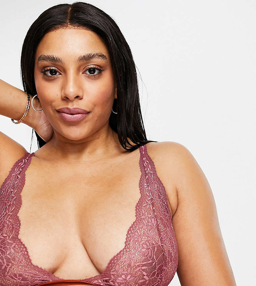 We Are We Wear Curve Evolve recycled lace high apex bralette in pink and khaki-Multi