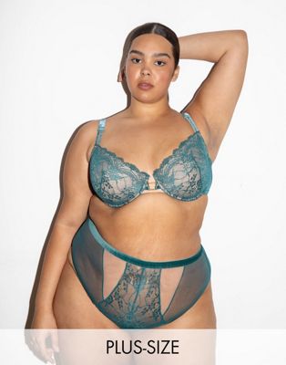 We Are We Wear Curve high waist thong with velvet trims in teal - ASOS Price Checker