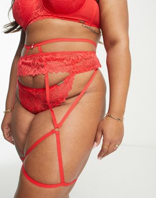 We Are We Wear Curve Lace Frill Detail Leg Harness In Red