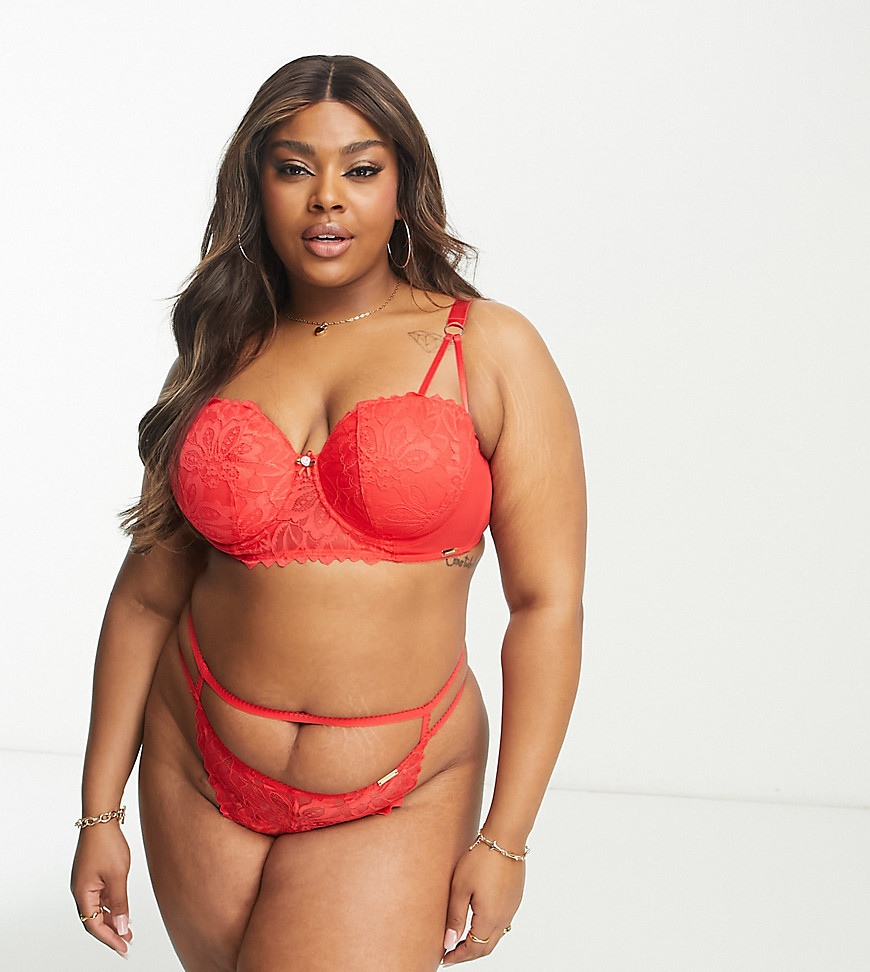 We Are We Wear Curve Lace High Waist Strappy Thong In Red
