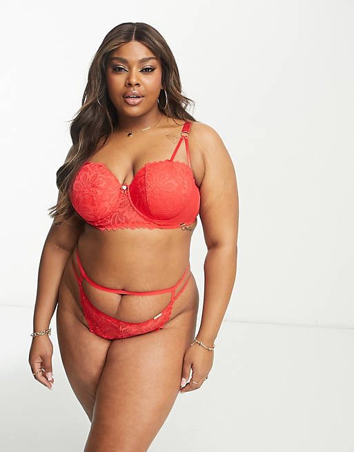 We Are We Wear Curve lace high waist strappy thong in red