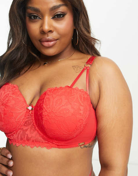 We Are We Wear Curve lace longline padded balconette bra in red - view 1