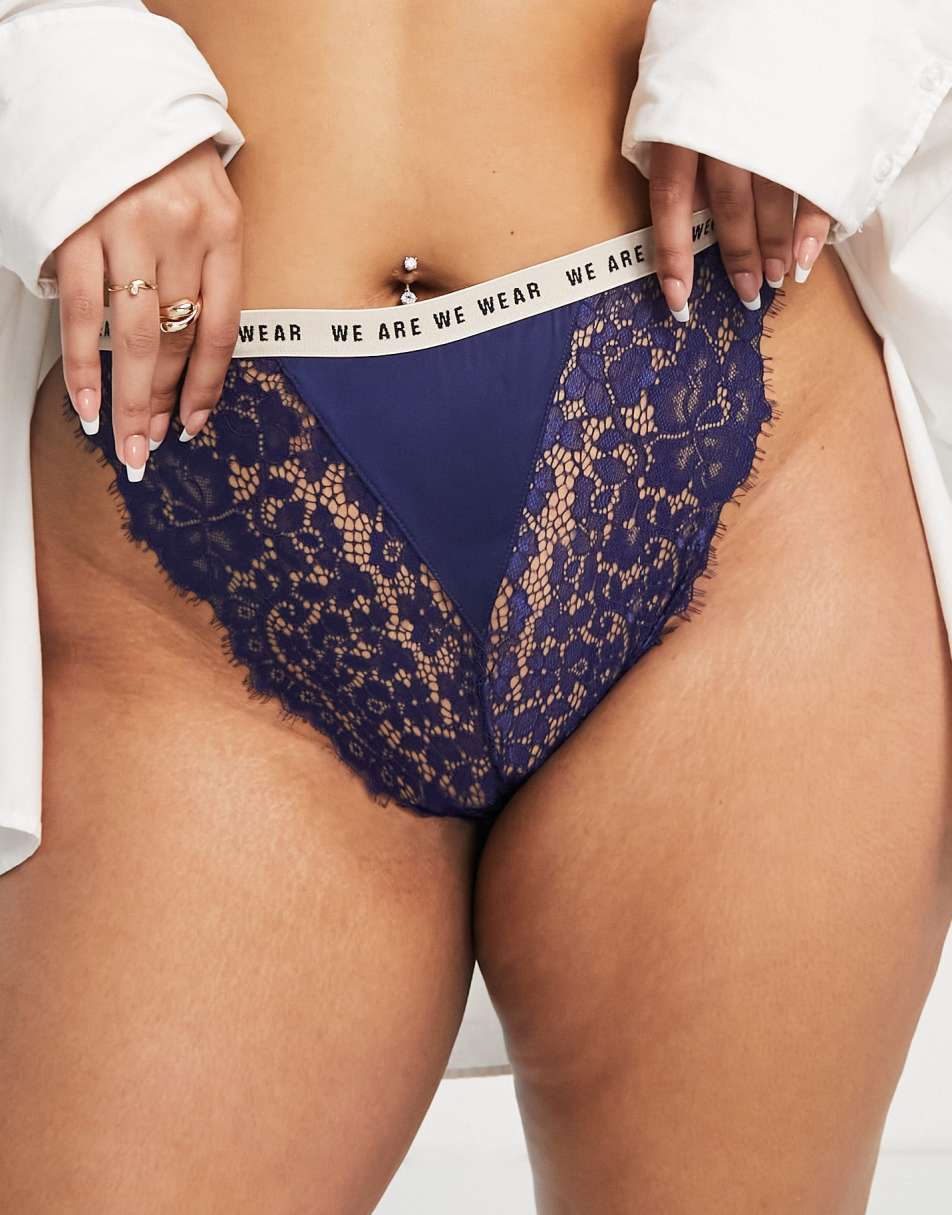 We Are We Wear Curve lace trim satin high leg tanga brazilian