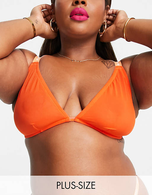 We Are We Wear Curve mesh sheer triangle bralette in red / orange