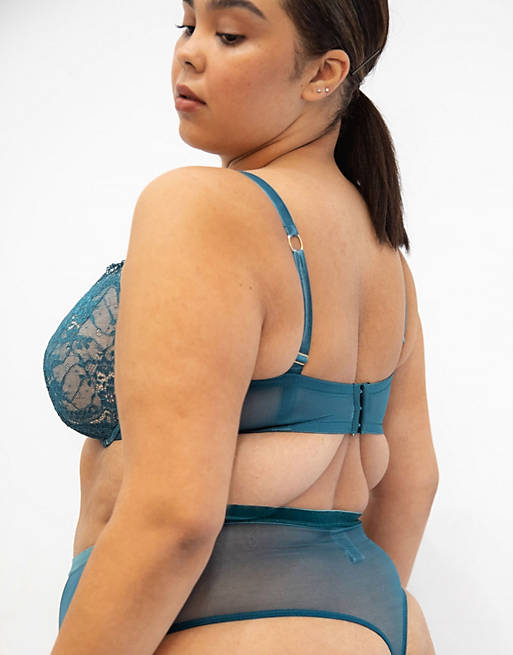  We Are We Wear Curve plunge bra with velvet and hardwear trims in teal 